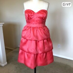 J CREW Ornamental Pink silk organza tiered Soiree strapless cocktail dress